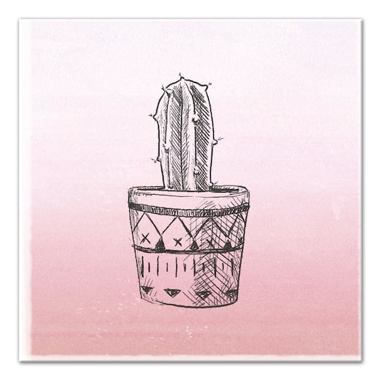 Pink Single Potted Cactus 16" x 16" Canvas Wall Art
